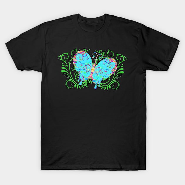 Decorative Aquamarine Butterfly Silhouette Art T-Shirt by Mazz M